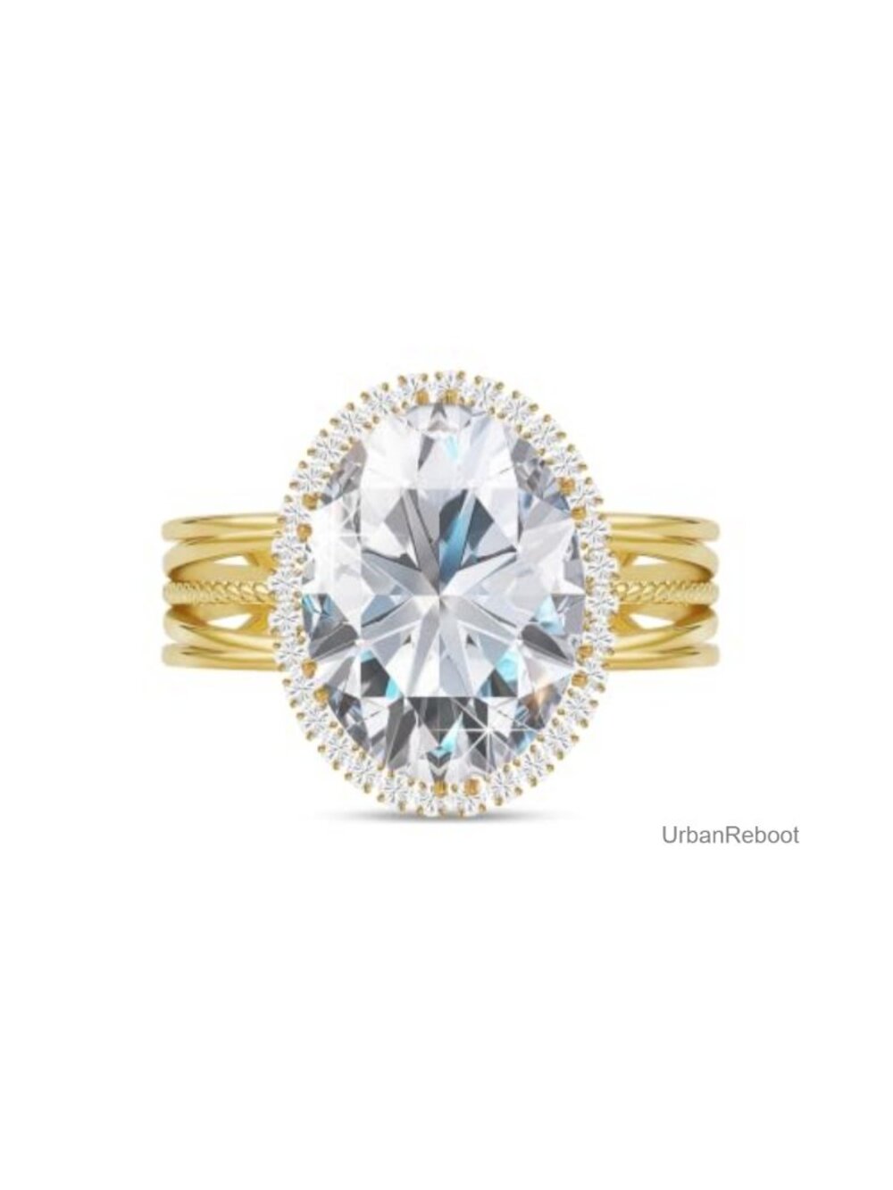 Adjustable Oval Statement Cocktail Ring Gold Plated Brass Cubic Zirconia